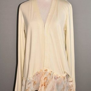 Logo Rayon 230 cardigan with high-low printed chiffon trim. Smoke free home.
